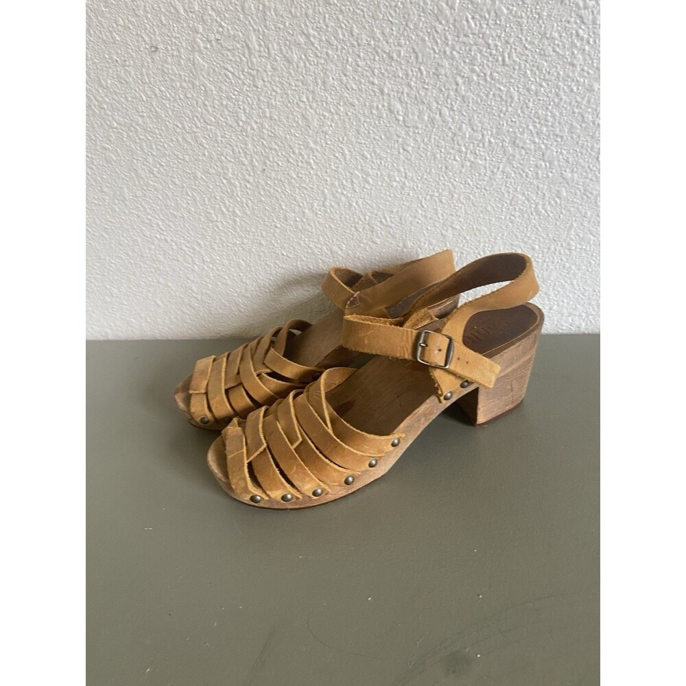 Sanita Silo Clog Sandal Women 37 Strappy Full Grain Leather Wooden Yellow Danish